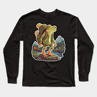 Frog traveler hiking with backpack Long Sleeve T-Shirt